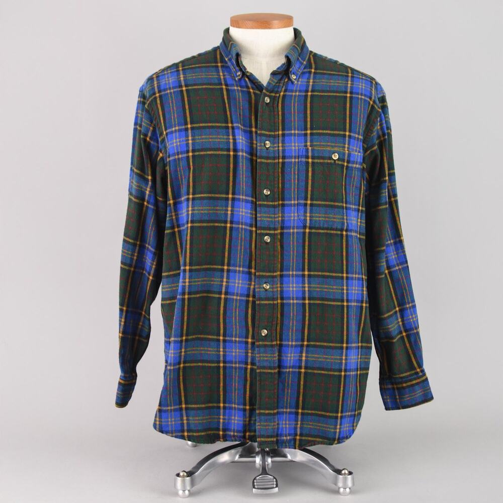 Vintage Blue Flannel Plaid Collared Button Down Shirt Men's Large